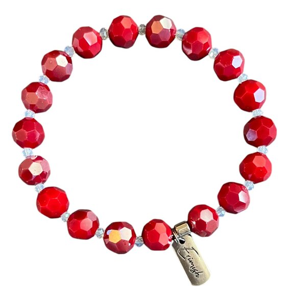 Erimish Red and White Faceted Beads Stackable Stretch Bracelet - Picture 2 of 2